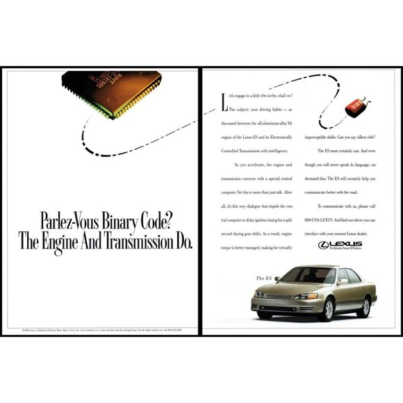 1994 Lexus ES Luxury Sedan 2 Page Vintage Print Ad Computer Chip Wall Art Photo - Picture 1 of 3